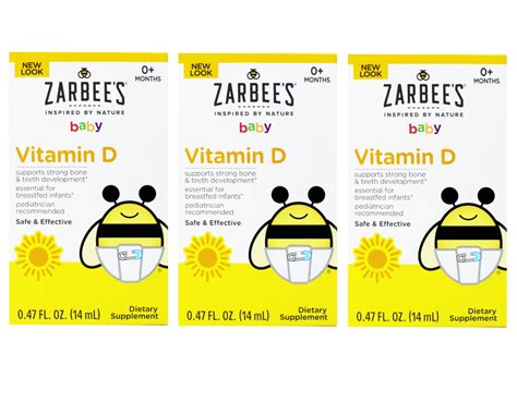 Zarbee's Baby Vitamin D Supplement, Baby Vitamin D Drops for Infants, Drug-Free, 0.47 fl oz ...