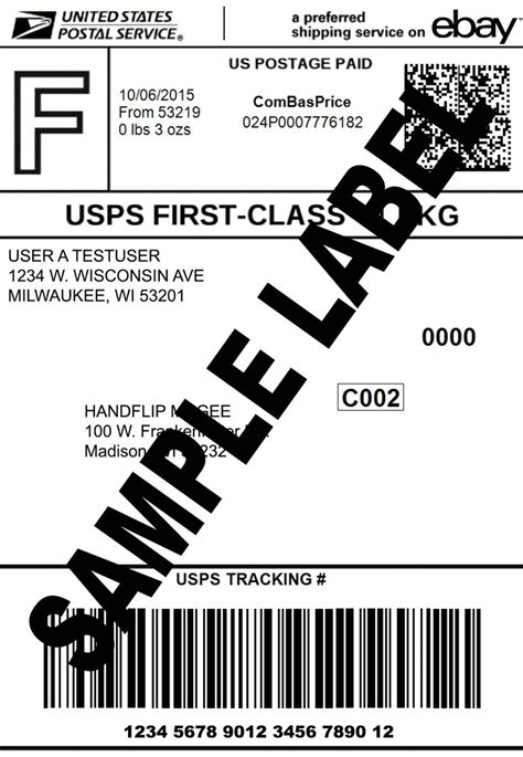 Image result for USPS First Class Label Sample