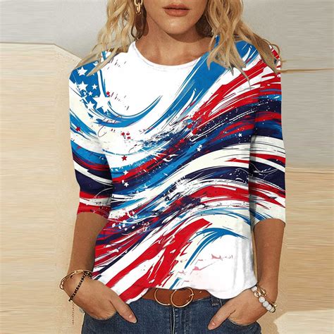 American Flag Women Shirt Women Red White and Blue Shirt 4th of July T ...