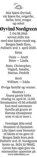 Dødsannonse(r): Øyvind Nordgreen: Slektstre for slekten Beyer