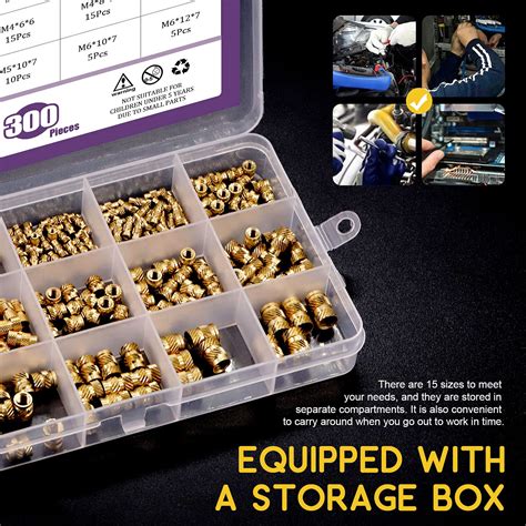 Swpeet 300Pcs 5 Values M2 M3 M4 M5 M6 Female Thread Knurled Nuts Brass ...