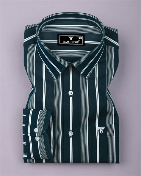 Morpich Green With White Stripe Poplin Cotton Shirt – Hamercop