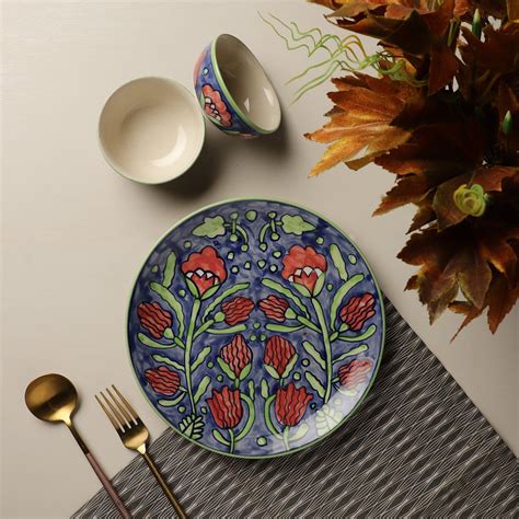 White eye flowers dinner plate with 2 Bowls – The Decor Mart