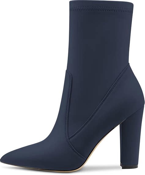 Buy Saekcted Women High Chunky Block Heel Close Pointed Toe Ankle Boots ...