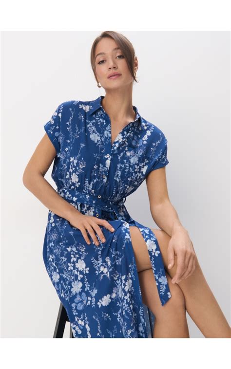 Koszulowa sukienka midi z wiskozy Kolor granatowy - MOHITO - 306DS-95P