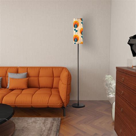 Mid Century Modern Scandinavian Flower, Orange Blue MCM Slim Floor Lamp ...