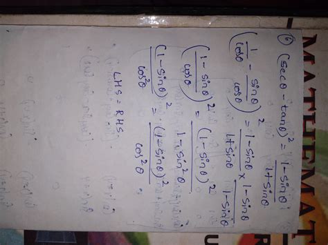 prove that (sec Ø- tan Ø)²=1-sin Of/1+sinØ - Brainly.in