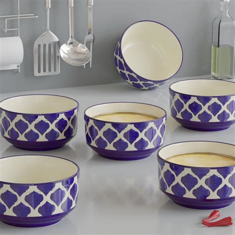 The Earth Store Handcrafted Blue Carpet Ceramic Bowls Set of 6 250 ML ...