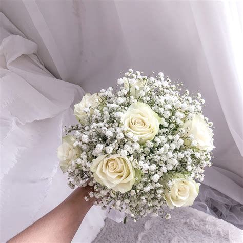 Bridal Bouquet - White Roses with Baby Breath - Lartiste - KL Florist