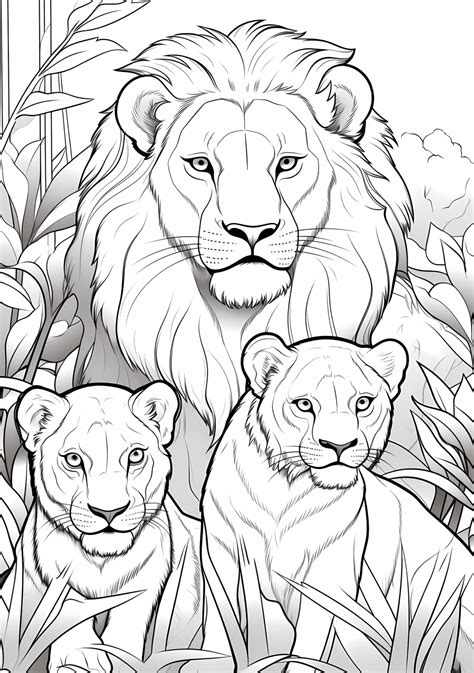 Realistic lion and lioness coloring page | (100%) Free Coloring Pages