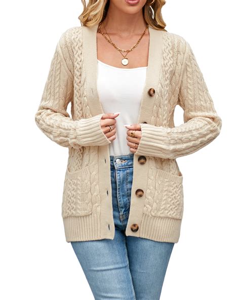 Women's Warm Thick Long Sleeve Cable Knit Sweater, Open Front Cardigan ...