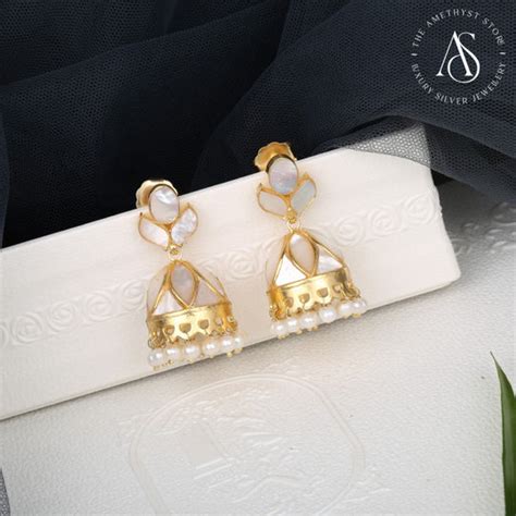 Gold Plated Silver Stone Earrings | Silver Earrings with Gold Plated ...