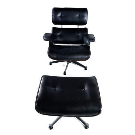 Vintage Walnut Eames Lounge Chair and Ottoman Replica Set in Black ...