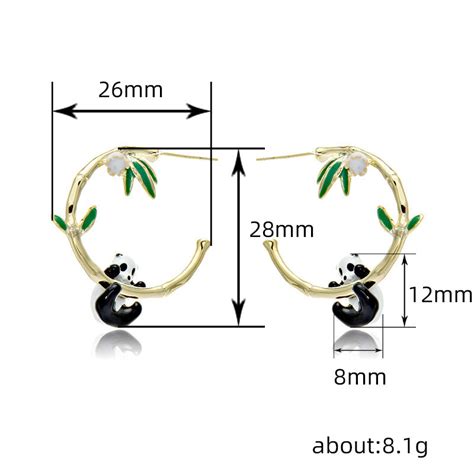 Panda Hanging Bamboo Gold Hoop Earrings JLT12782