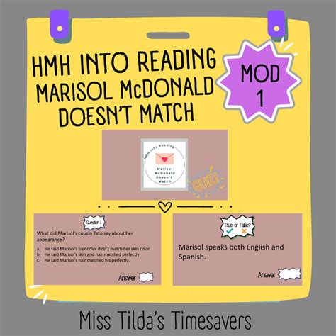 Marisol McDonald Doesn't Match Quiz - Grade 3 HMH into Reading | Made ...