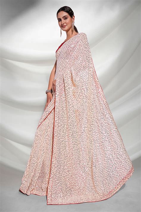Buy Cream Georgette Saree With Blouse Piece online-Karagiri