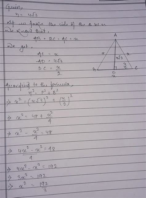 The height of an equilateral triangle is 4√3. What is the perimeter of ...