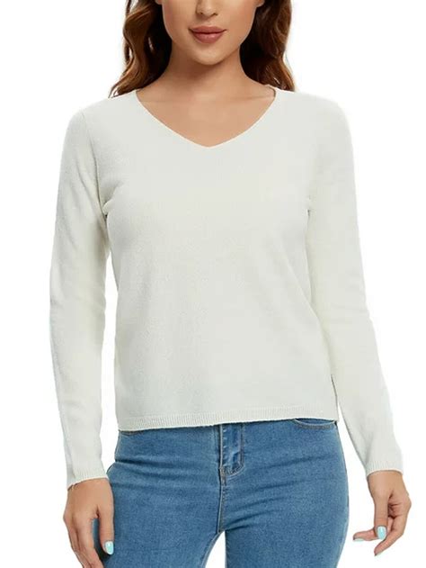 LANPULUX V-Neck Sweaters for Women Knit Sweaters 100 Wool Lightweight ...