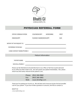 Fillable Online PHYSICIAN REFERRAL FORM - Bhatti GI Fax Email Print ...