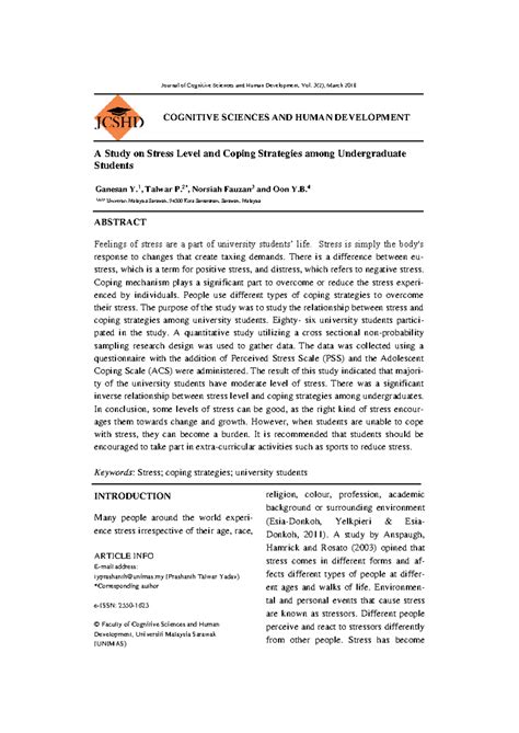 A Study on Stress Level and Coping Strategies amon - INTRODUCTION Many ...