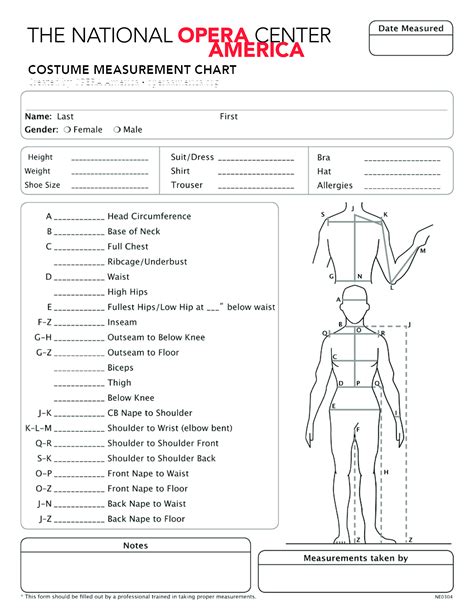 Costume Measurement Chart - Create Custom Opera Costume Measurements