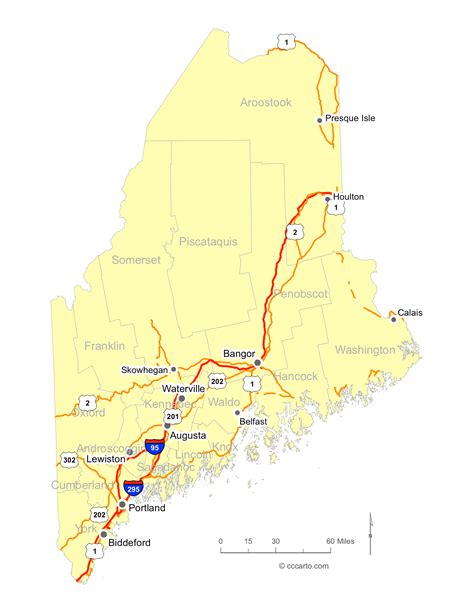 Maine's Roads - Maine's Interstates and Hwys Map - CCCarto.com