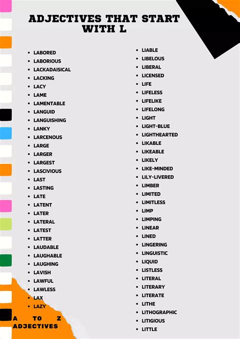 L Adjectives ADJECTIVES E L: English ESL Worksheets Pdf & Doc