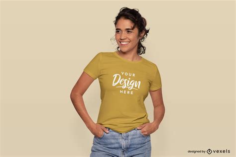 Woman With Tied Hair T-shirt Mockup PSD Editable Template