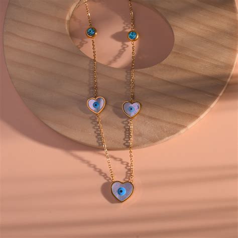 Heart Shaped Evil Eye Pendant With Chain – Theglamsutra