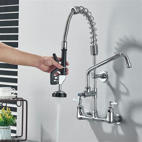 Commercial Kitchen Sink Faucet w/ Sprayer Pre-Rinse Chrome Pull Down ...