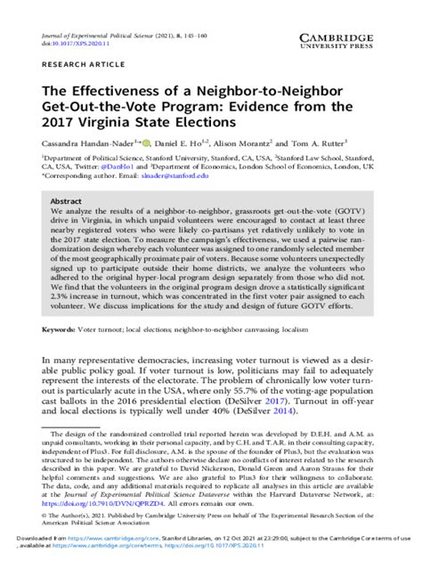 Fillable Online law stanford Downstream Effects of Voting on Turnout ...