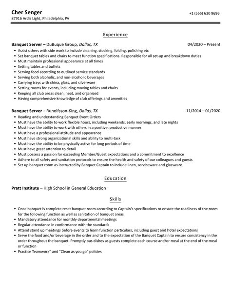 Banquet Server Job Description For Resume at Andrew Freeman blog