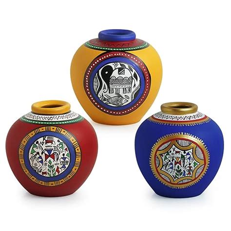 Adore Madhubani & Warli Handpainted Decorative Flower Terracotta Vases ...