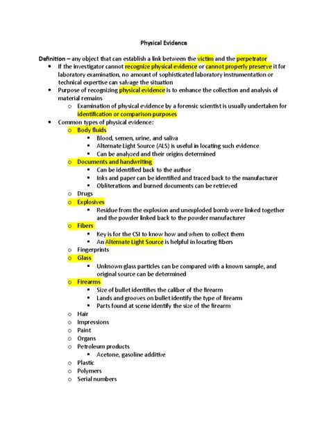 Physical Evidence (Exam 1 Material) - Physical Evidence Definition ...