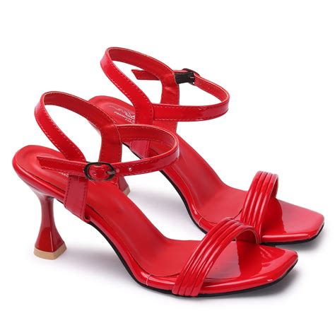 Buy STRASSE PARIS Amazing Design Women's & Girls Red Sandal Slim Heels ...