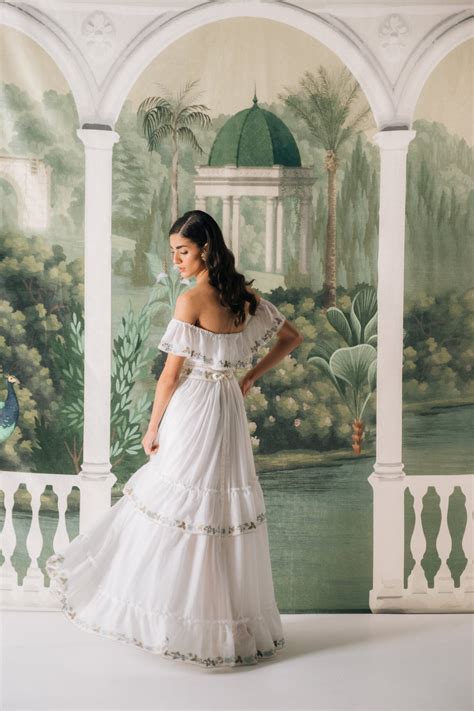 Ivy Ruffle Dress - White & Blue | Rosewater House