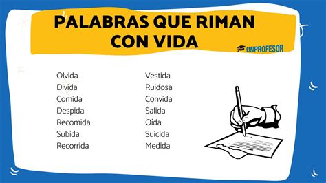 120 ejemplos de PALABRAS que riman con VIDA