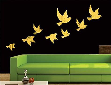 Buy Wall1ders 8 Flock Birds Acrylic 3D Mirror Stickers for Wall Large ...