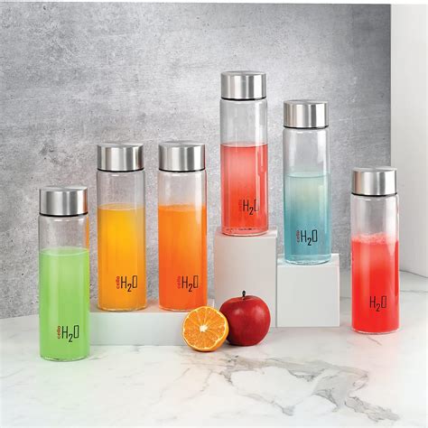 CELLO H2O Steelox Glass Water Bottle | Glass Fridge Bottle | Wide mouth ...
