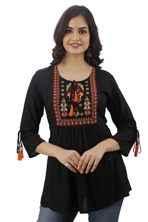 Buy DMP FASHION Women's Rayon Embroidery Work Top with Tasseles at ...