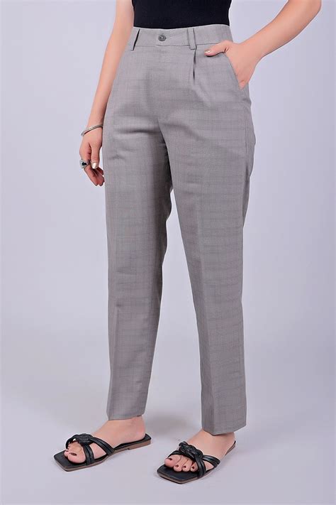 Shop Grey Check Formal Trouser For Women Online in India | Veshbhoshaa