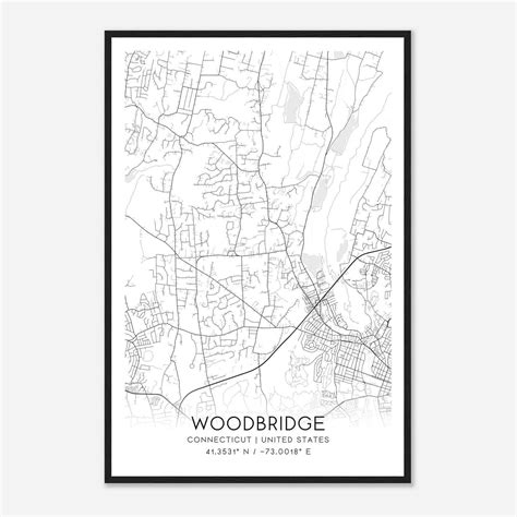 Woodbridge Connecticut Map Poster, Modern Home Decor Wall Art Print ...