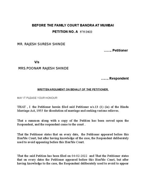 Rajesh shinde written argument - BEFORE THE FAMILY COURT BANDRA AT ...