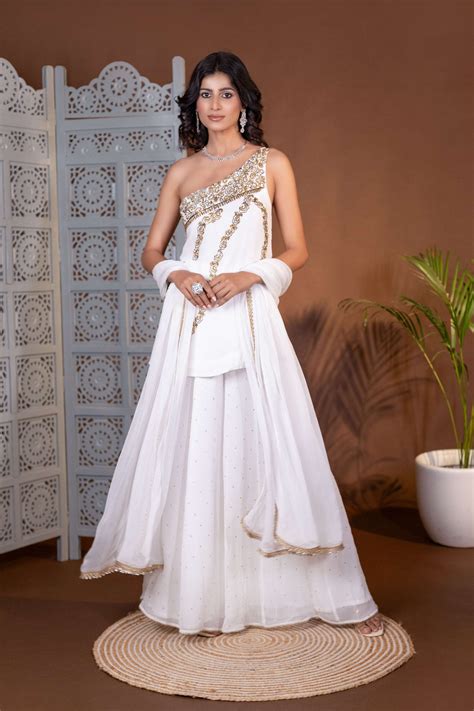 White Georgette Designer Embroidered Sharara Set – The Behruz Theory