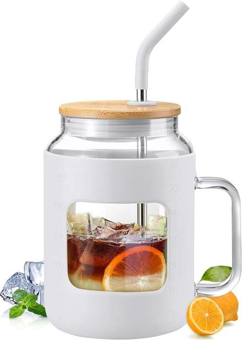 Amazon.com | WINSA 50 oz Glass Water Bottles with Silicone Sleeve,Glass ...