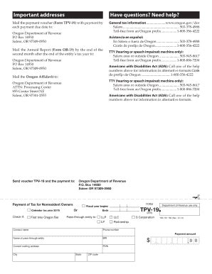Fillable Online oregon Form OR-19, Form TPV-19 (205); Pass-Through ...