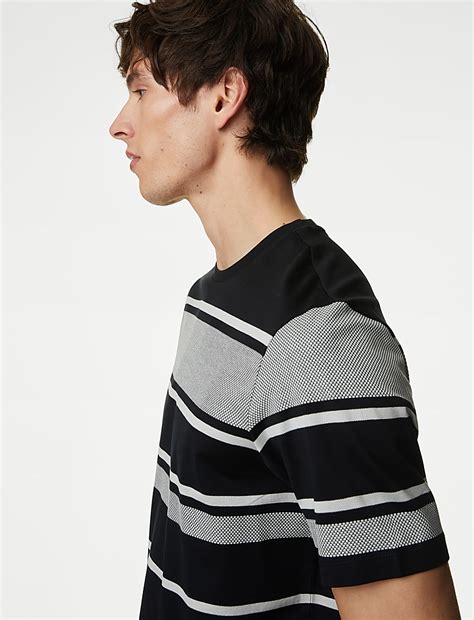 Buy Pure Cotton Striped Textured T-Shirt at Marks & Spencer