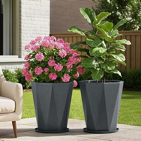 Kuber Industries 2 Pcs Rotomould 18 Inch Big Size Flower Pot with Tray ...