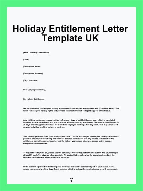 Holiday Entitlement Letter Template UK