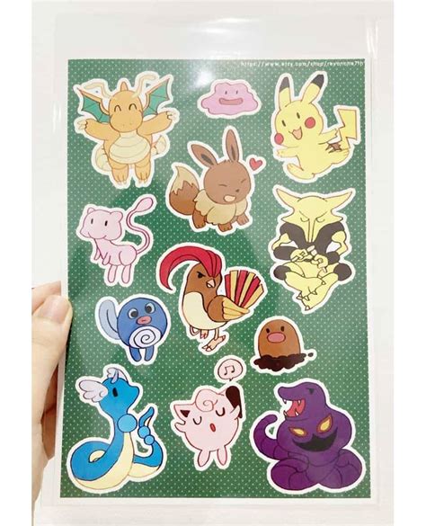Pokemon 1st Gen Sticker A5 Dragonite ,Eevee ,Pikachu ,Mew ,Ditto ...